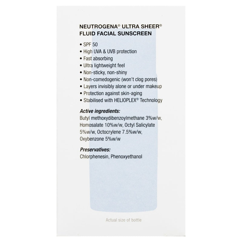 Neutrogena Ultra Sheer Fluid Face Sunscreen SPF 50 40mL - Vital Pharmacy Supplies