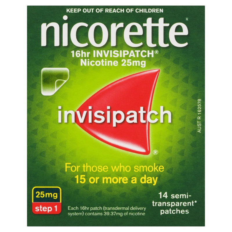 Nicorette Quit Smoking 16hr Invisipatch Step 1 25mg 14 Pack - Vital Pharmacy Supplies