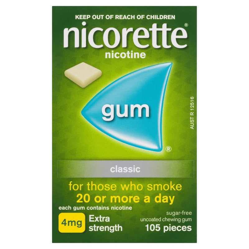 Nicorette Quit Smoking Nicotine Gum Classic 4mg 105 Pack - Vital Pharmacy Supplies