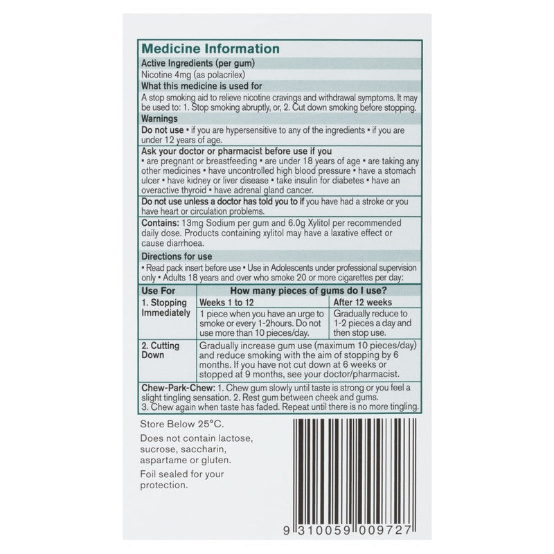 Nicorette Quit Smoking Nicotine Gum Freshmint 4mg 105 Pack - Vital Pharmacy Supplies