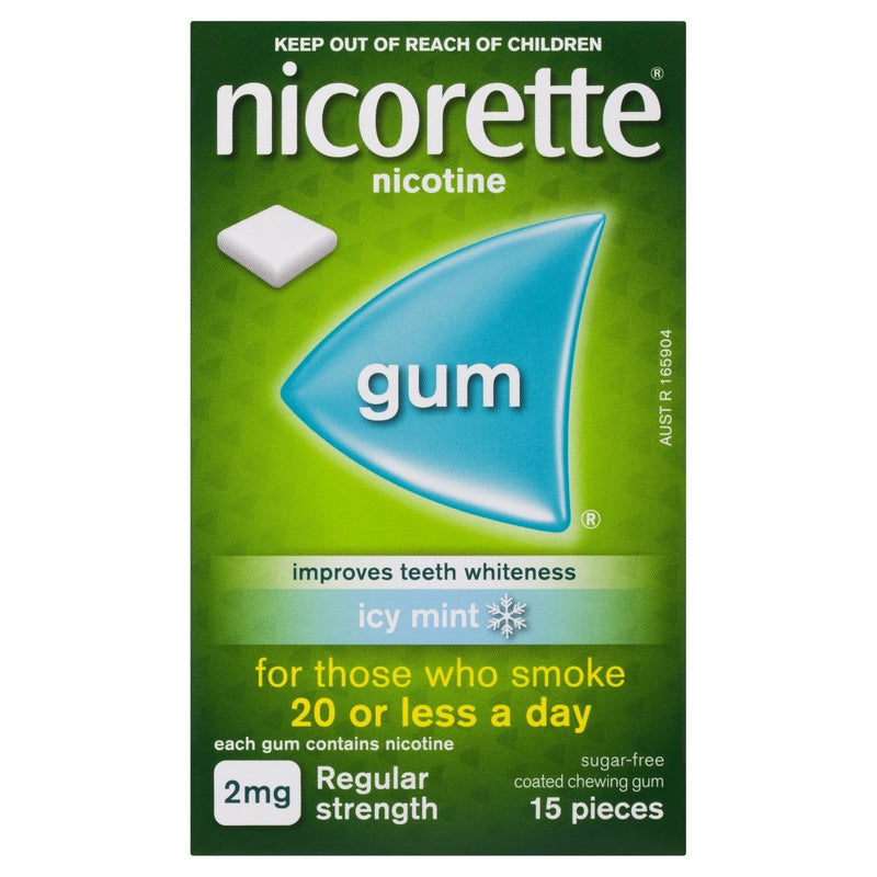 Nicorette Quit Smoking Nicotine Gum Icy Mint 2mg 15 Pack - Vital Pharmacy Supplies