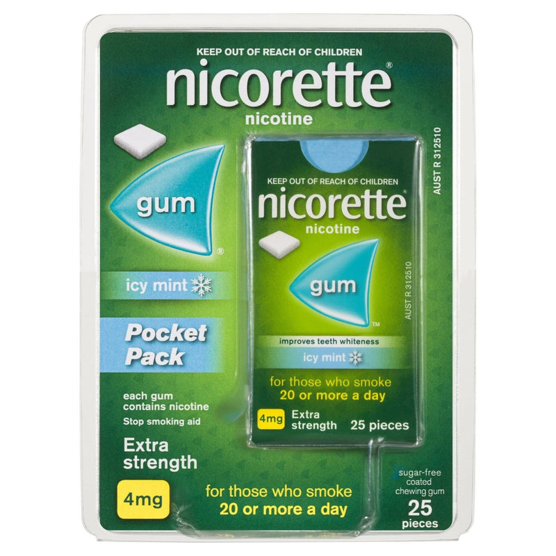Nicorette Quit Smoking Nicotine Gum Icy Mint 4mg 25 Pack - Vital Pharmacy Supplies