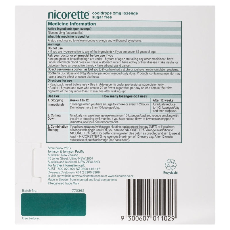 Nicorette Quit Smoking Nicotine Lozenge Icy Mint 2mg 4X20 Pack - Vital Pharmacy Supplies