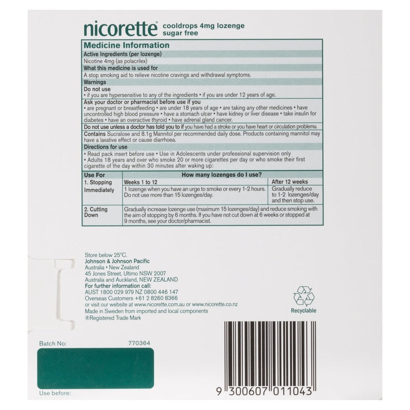 Nicorette Quit Smoking Nicotine Lozenge Icy Mint 4mg 4X20 Pack - Vital Pharmacy Supplies