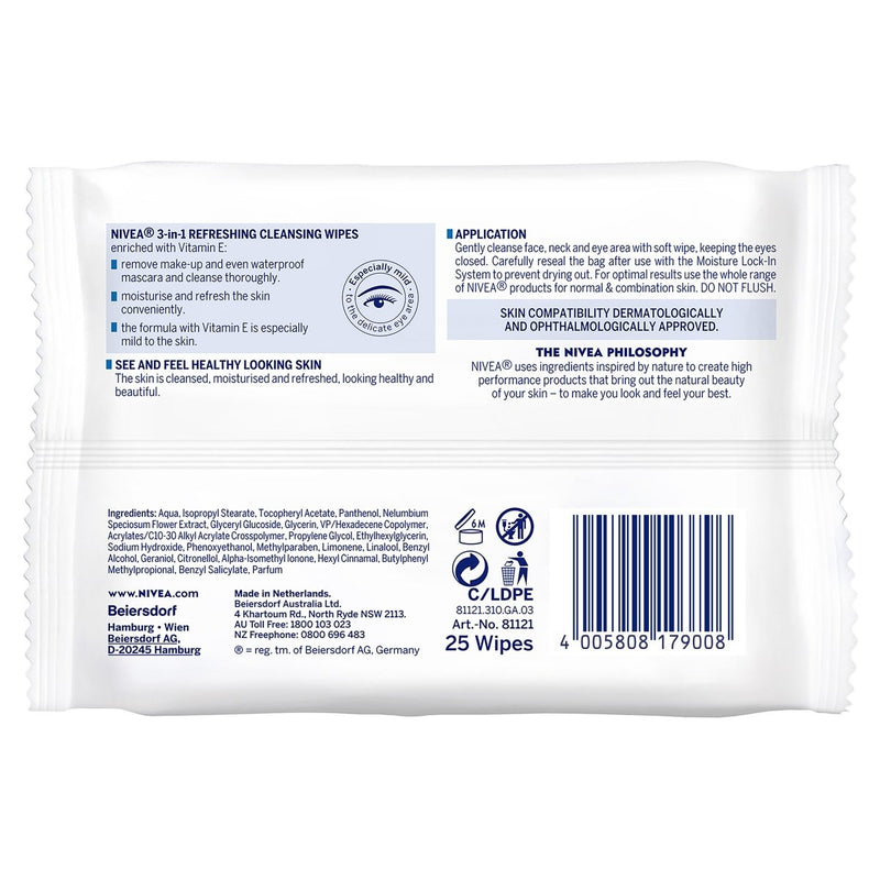 Nivea Daily Essentials Refreshing Facial Cleansing Wipes 25 Pack - Vital Pharmacy Supplies