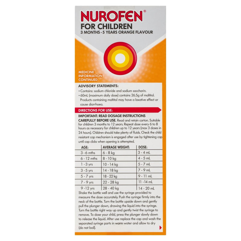 Nurofen for Children 3 Months - 5 Years Orange 200mL - Vital Pharmacy Supplies