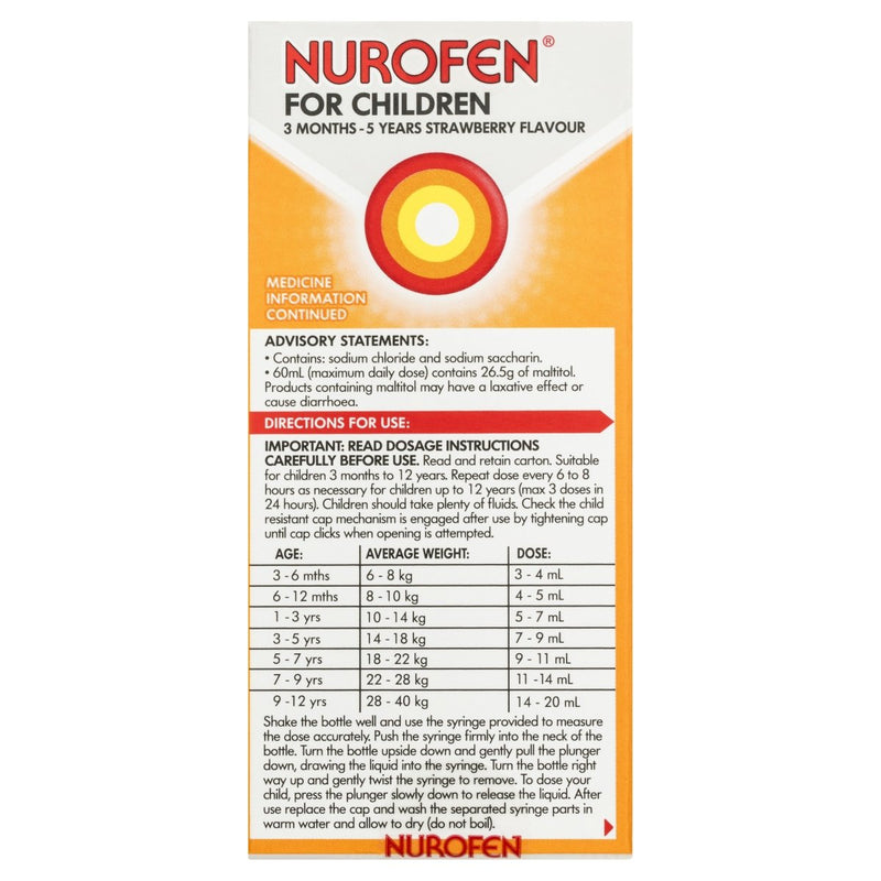 Nurofen for Children 3 Months - 5 Years Strawberry 50mL - Vital Pharmacy Supplies