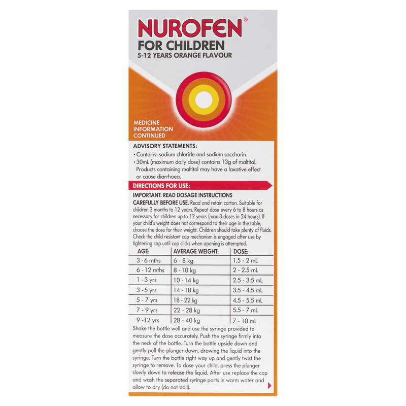 Nurofen for Children 5-12 Years Orange 200mL - Vital Pharmacy Supplies