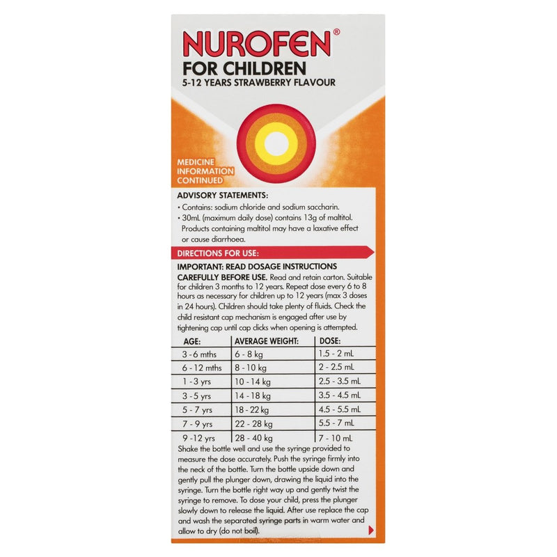 Nurofen for Children 5-12 Years Strawberry 100mL - Vital Pharmacy Supplies