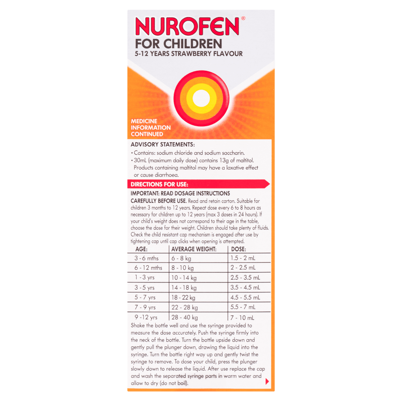 Nurofen for Children 5-12 Years Strawberry 200mL - Vital Pharmacy Supplies