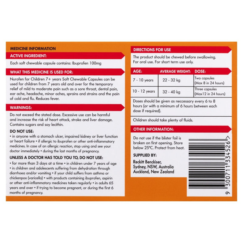Nurofen for Children 7+ Years Orange 24 Capsules - Vital Pharmacy Supplies