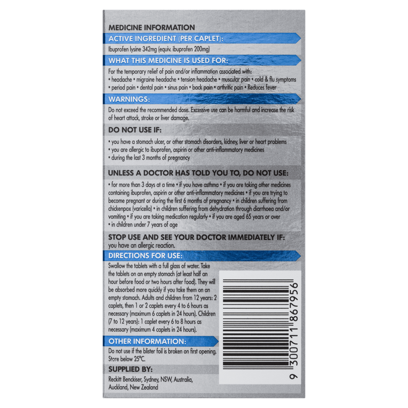 Nurofen Quickzorb 96 Caplets - Vital Pharmacy Supplies