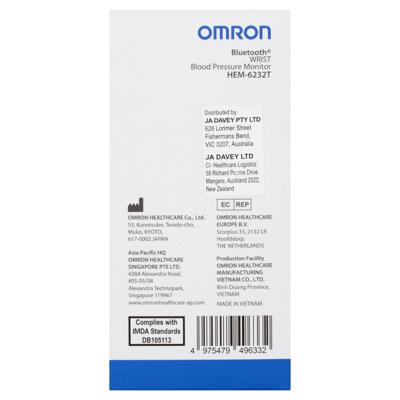 Omron HEM6232T Bluetooth Wrist Blood Pressure Monitor - Vital Pharmacy Supplies