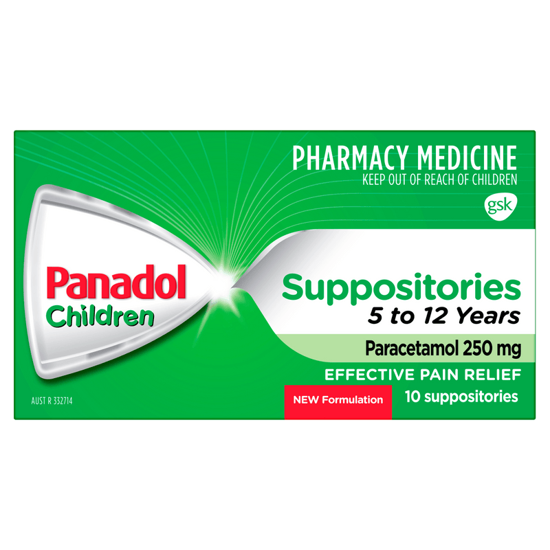 Panadol Children (5-12 years) Suppositories 250mg 10 Pack - Vital Pharmacy Supplies
