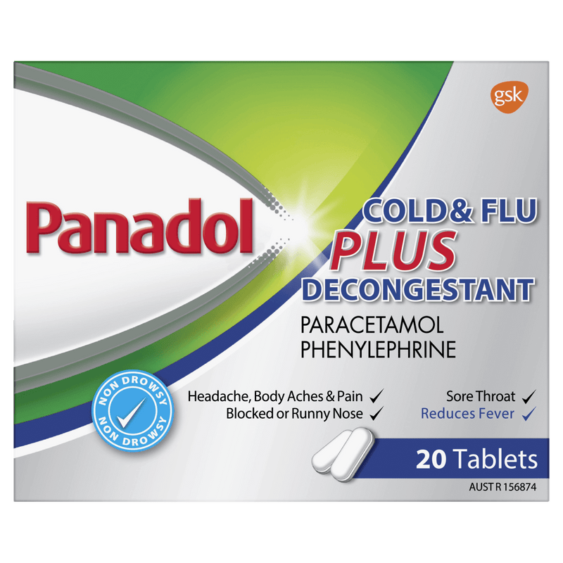 Panadol Cold & Flu Plus Decongestant 20 Tablets - Vital Pharmacy Supplies
