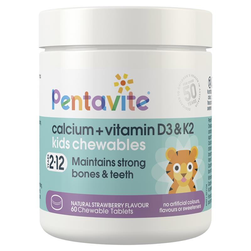 Pentavite Calcium + Vitamin D3 & K2 Kids 60 Chewable Tablets - Vital Pharmacy Supplies
