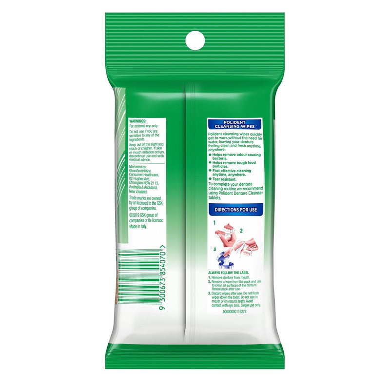 Polident Cleansing Wipes Mint 20 Pack - Vital Pharmacy Supplies
