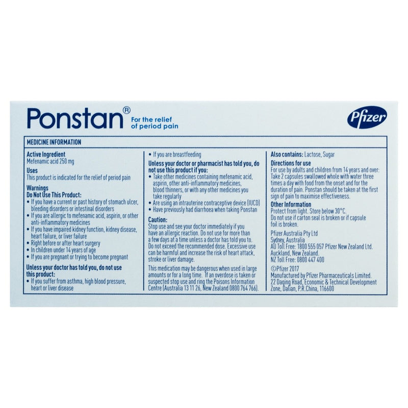 Ponstan 250mg Capsules 20 Pack - Vital Pharmacy Supplies