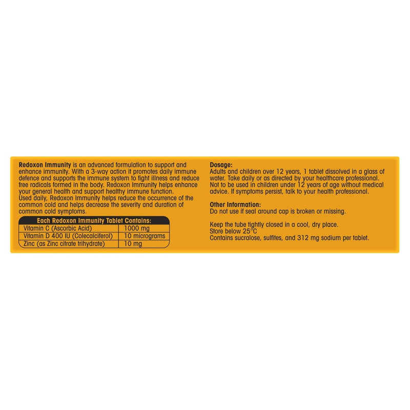 Redoxon Immunity Vitamin Orange Flavoured Effervescent 30 Tablets - Vital Pharmacy Supplies