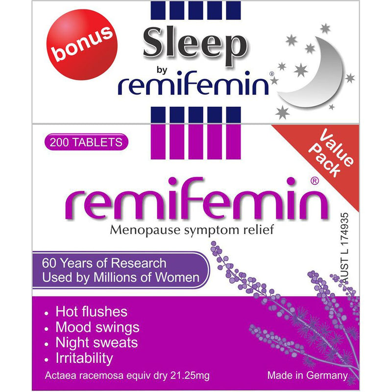 Remifemin Menopause Symptom Relief 200 Tablets + BONUS 30 Sleep Tablets - Vital Pharmacy Supplies
