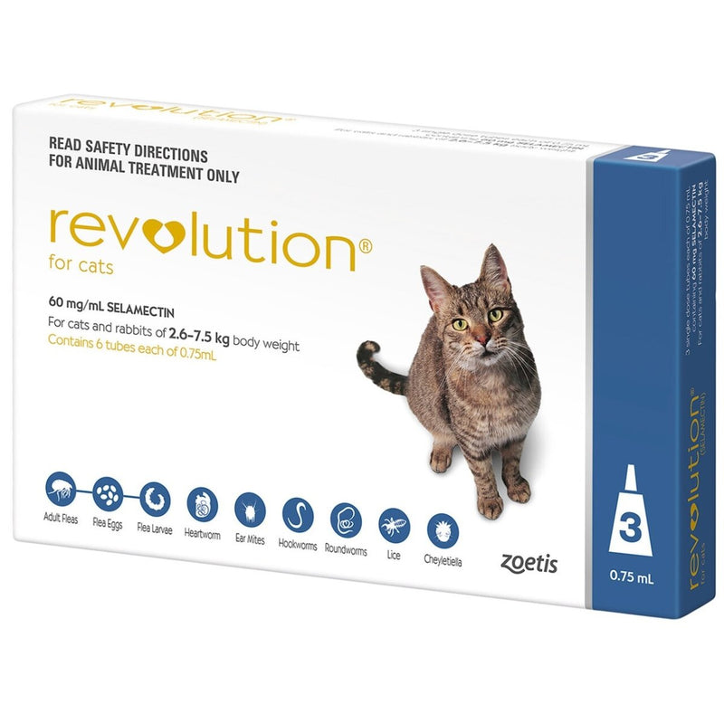 Revolution Cat 45mg Blue 2.6 - 7.5Kg 3 Pack - Vital Pharmacy Supplies