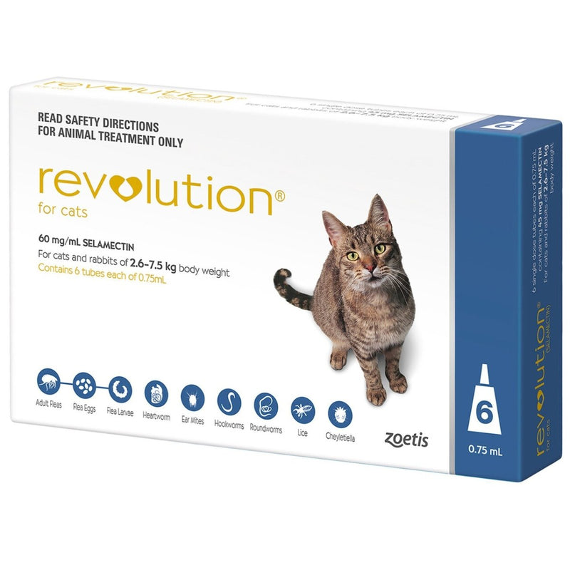 Revolution Cat 45mg Blue 2.6 - 7.5Kg 6 Pack - Vital Pharmacy Supplies