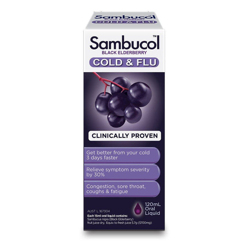 Sambucol Cold & Flu Oral Liquid 120mL - Vital Pharmacy Supplies