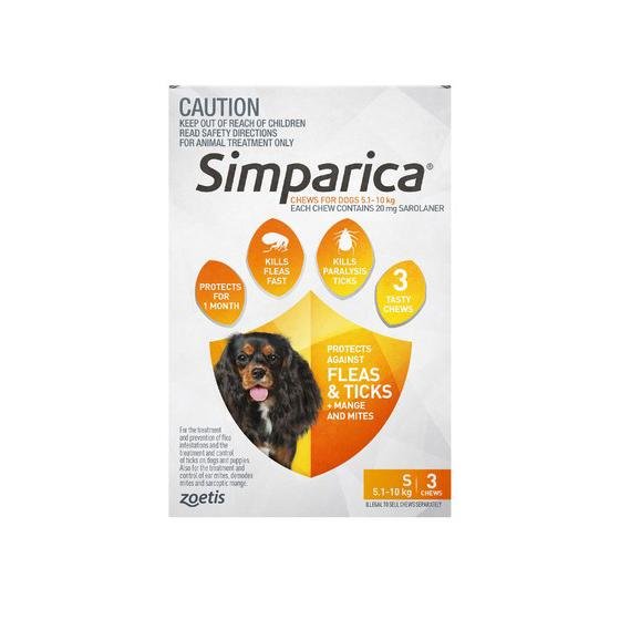 Simparica 20Mg 5.1 - 10Kg Orange 3 Pack - Vital Pharmacy Supplies