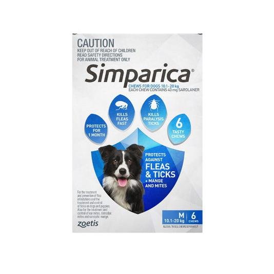 Simparica 40Mg 10.1 - 20Kg Blue 6 Pack - Vital Pharmacy Supplies