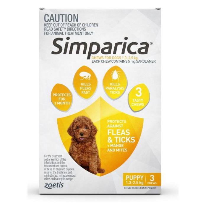 Simparica 5Mg 1.3 - 2.5Kg Yellow 3 Pack - Vital Pharmacy Supplies