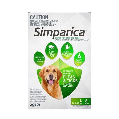 Simparica 80Mg 20.1 - 40Kg Green 6 Pack - Vital Pharmacy Supplies
