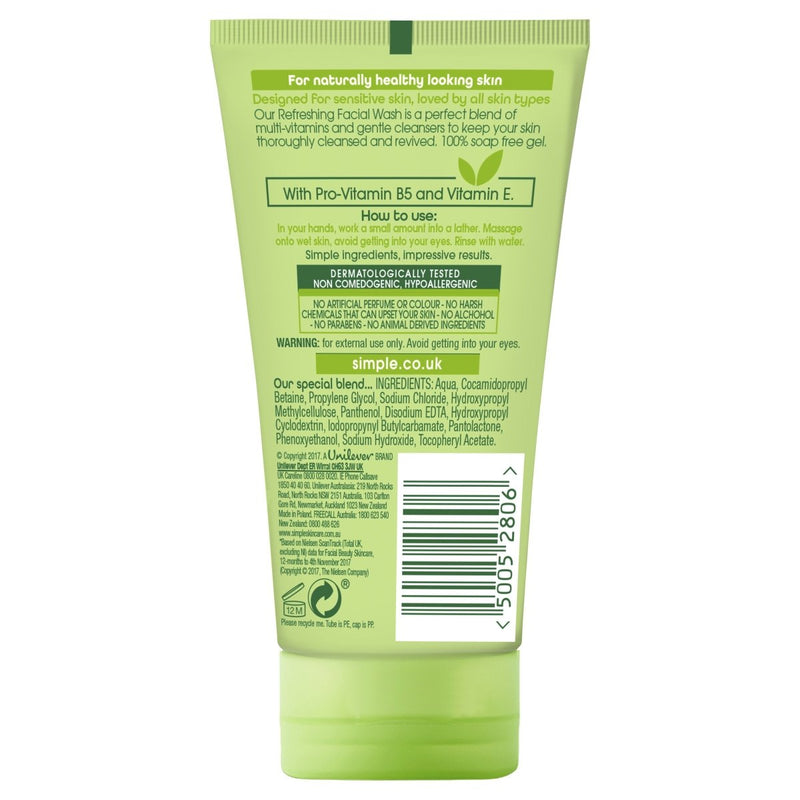 Simple Facial Wash Gel Refreshing 50mL - Vital Pharmacy Supplies
