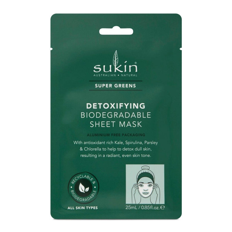 Sukin Super Greens Detoxifying Biodegradable Sheet Mask 25mL - Vital Pharmacy Supplies