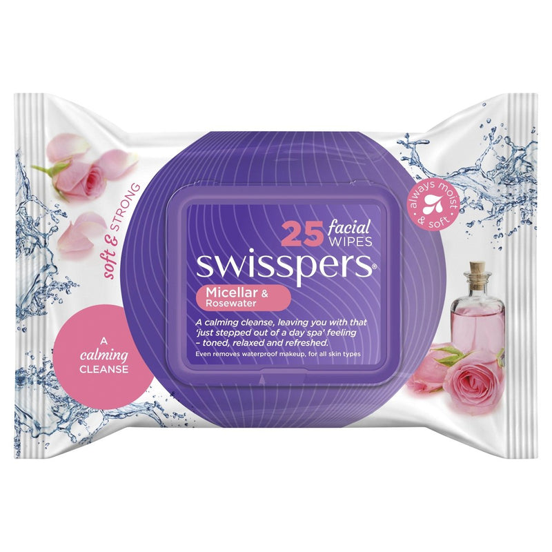 Swisspers Micellar and Rosewater Facial Wipes 25 Pack - Vital Pharmacy Supplies