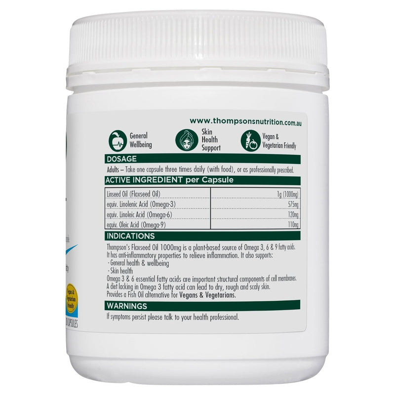 Thompson's Gel-Free Flaxseed Oil 1000mg 200 Capsules - Vital Pharmacy Supplies