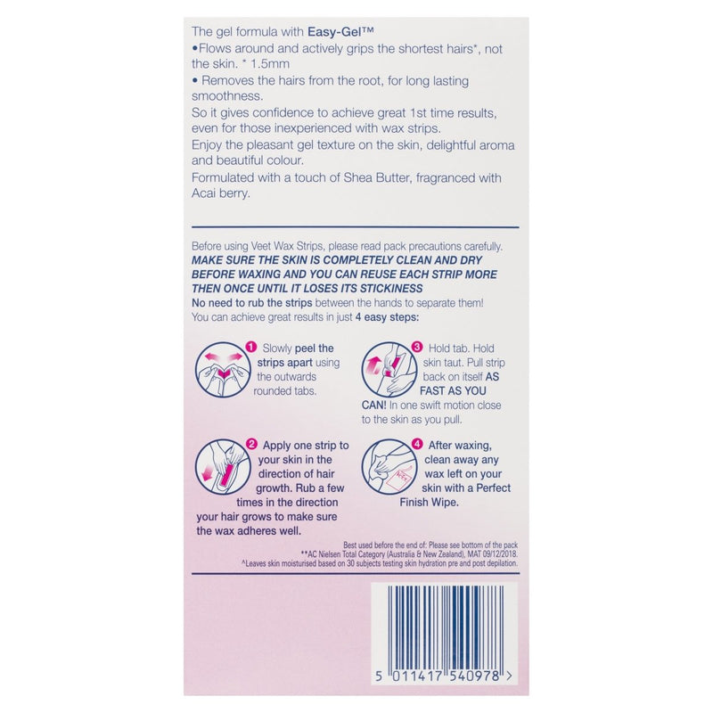 Veet Easy Grip Wax Strips Hair Removal 40 Pack - Vital Pharmacy Supplies