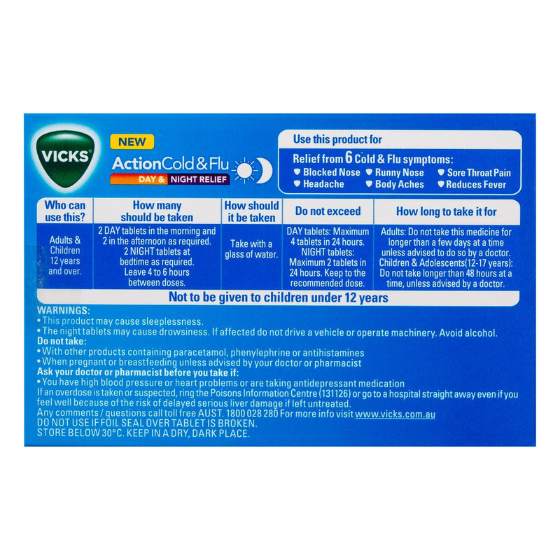 Vicks Action Cold & Flu Day & Night 24 Tablets - Vital Pharmacy Supplies