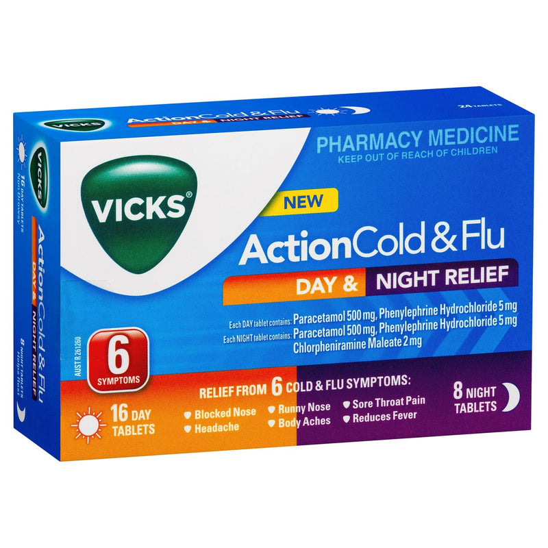 Vicks Action Cold & Flu Day & Night 24 Tablets - Vital Pharmacy Supplies