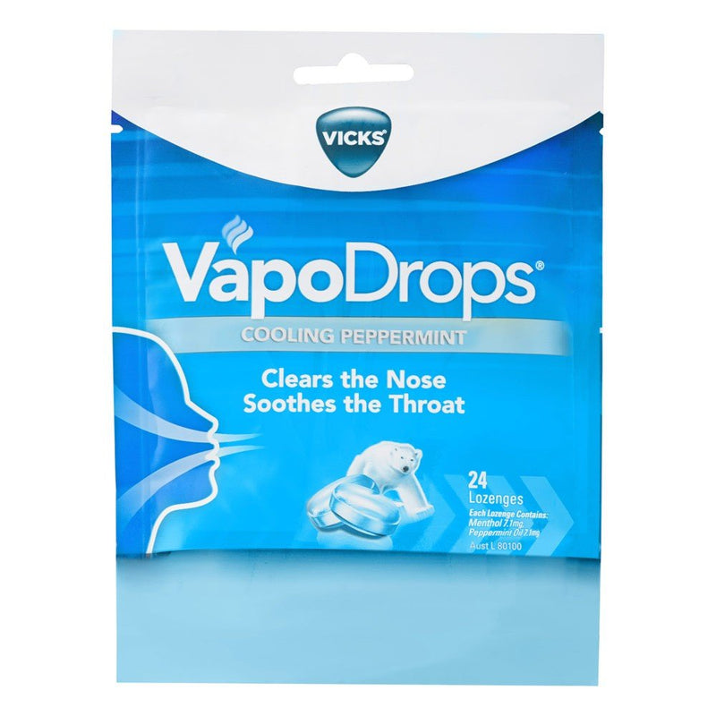 Vicks VapoDrops Cooling Peppermint Throat Lozenges 24 Pack - Vital Pharmacy Supplies