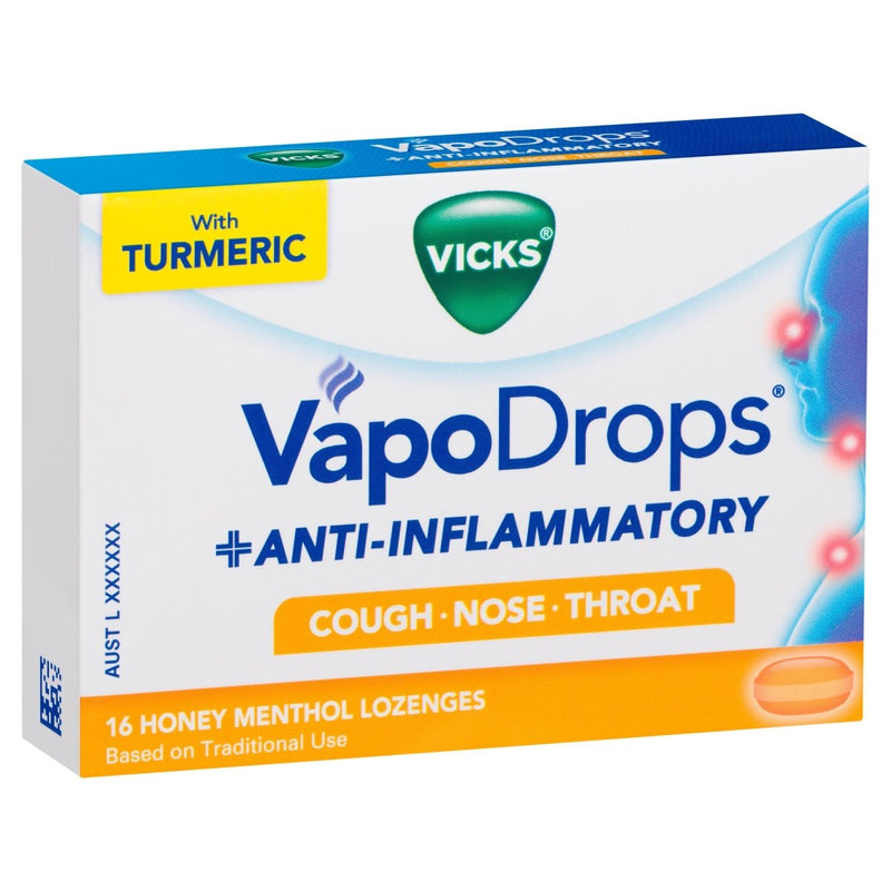 Vicks VapoDrops Lozenges + Anti Inflammatory Honey Menthol 16 Pack - Vital Pharmacy Supplies