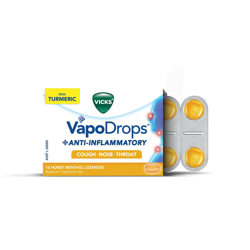 Vicks VapoDrops Lozenges + Anti Inflammatory Honey Menthol 36 Pack - Vital Pharmacy Supplies