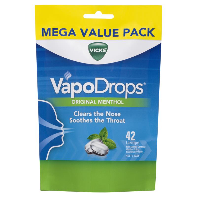 Vicks VapoDrops Original Menthol Throat Lozenges 42 Pack - Vital Pharmacy Supplies
