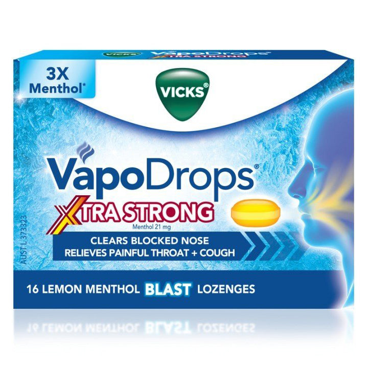 Vicks VapoDrops Xtra Strong Lemon Menthol Blast Lozenges 16 Pack