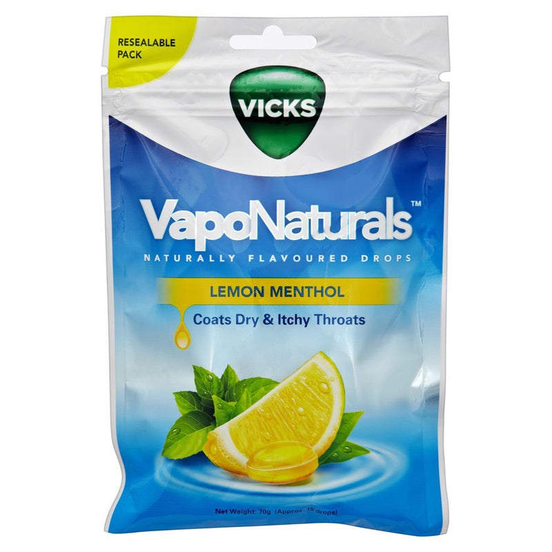 Vicks VapoNaturals Lemon Menthol Throat Lozenges 19 Pack - Vital Pharmacy Supplies