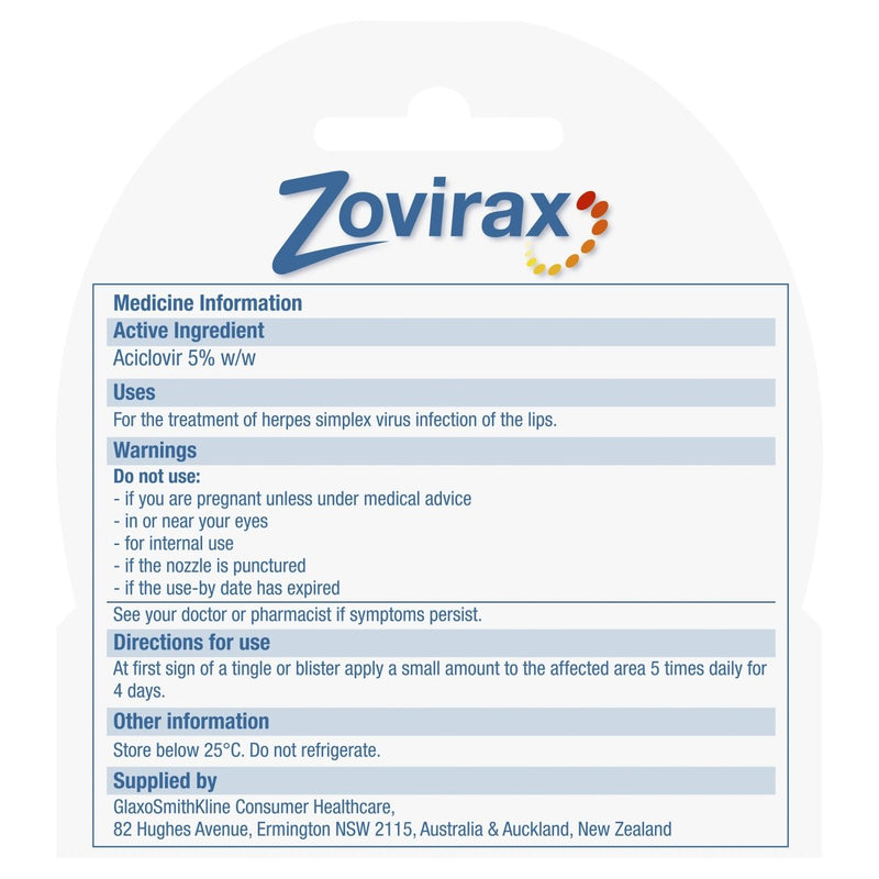 Zovirax Cold Sore Cream Tube 2g - Vital Pharmacy Supplies
