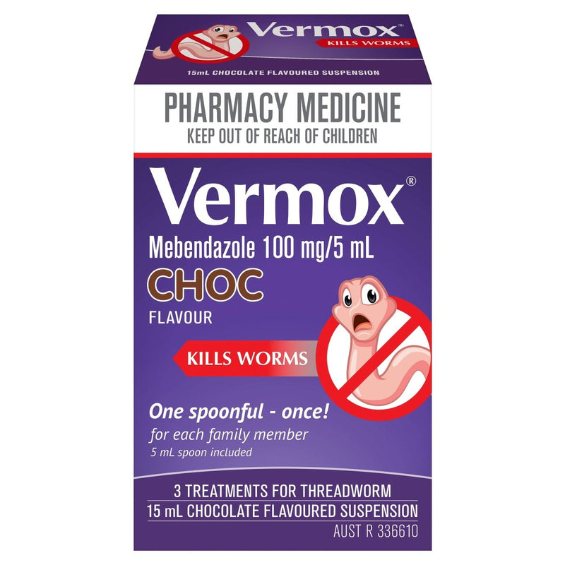 Vermox Chocolate Suspension 15mL - VITAL+ Pharmacy