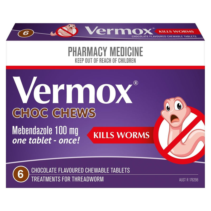 Vermox Worming Treatment Choc Chews 6 Tablets - VITAL+ Pharmacy