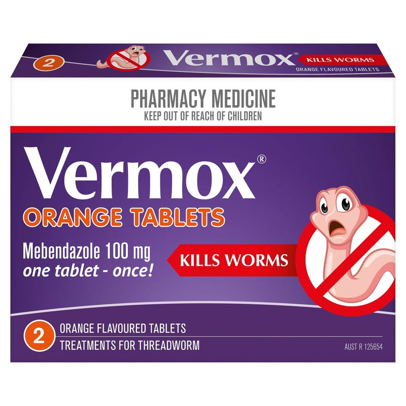 Vermox Worming Treatment Orange 2 Tablets - VITAL+ Pharmacy