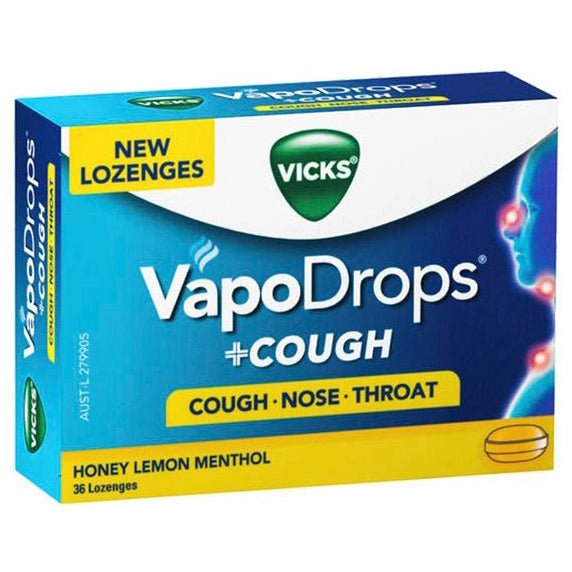 Vicks VapoDrops Lozenges + Cough Honey Lemon Menthol 36 Pack - VITAL+ Pharmacy
