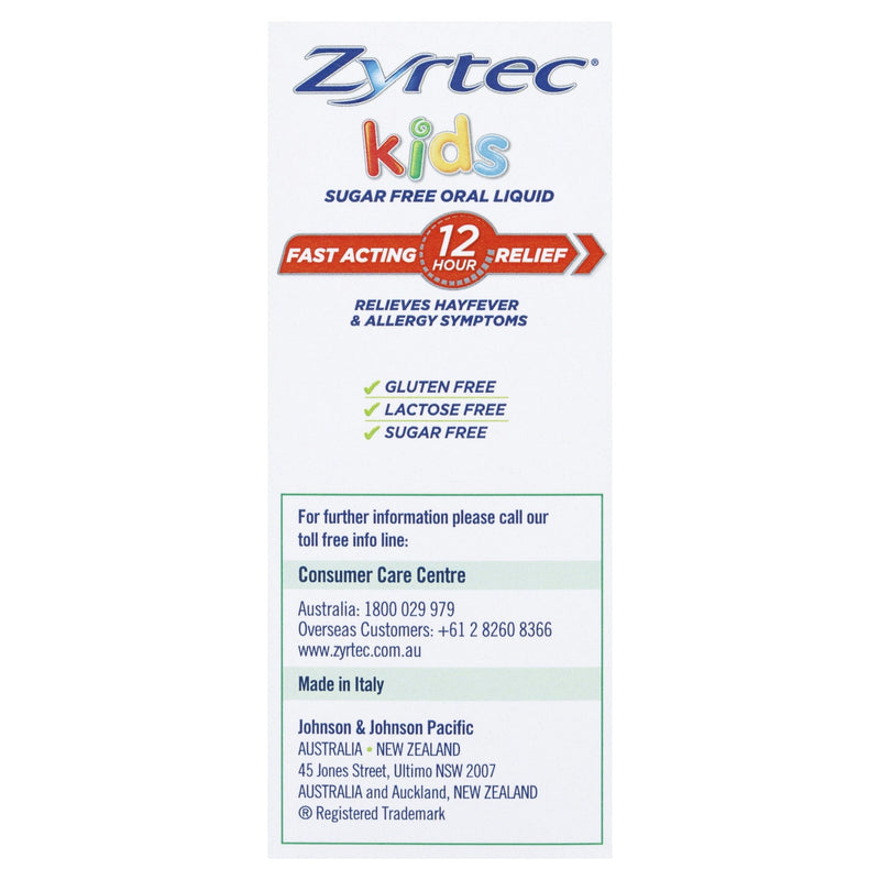 Zyrtec Cetirizine Kids Fast Acting Relief Sugar Free Banana 75mL - Vital Pharmacy Supplies